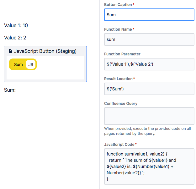 Field sum configuration with result